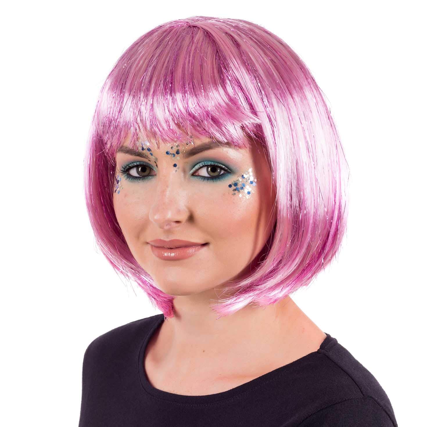 Deluxe Pink Glitter Bob Wig