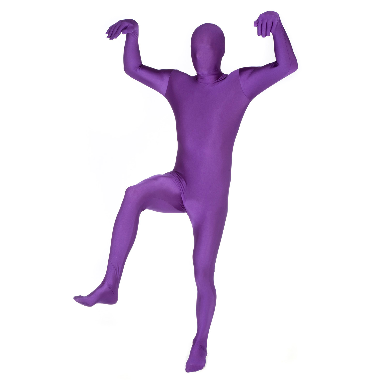 Mens Purple Morphsuit Costume, plain purple full-body suit with double zip fastening