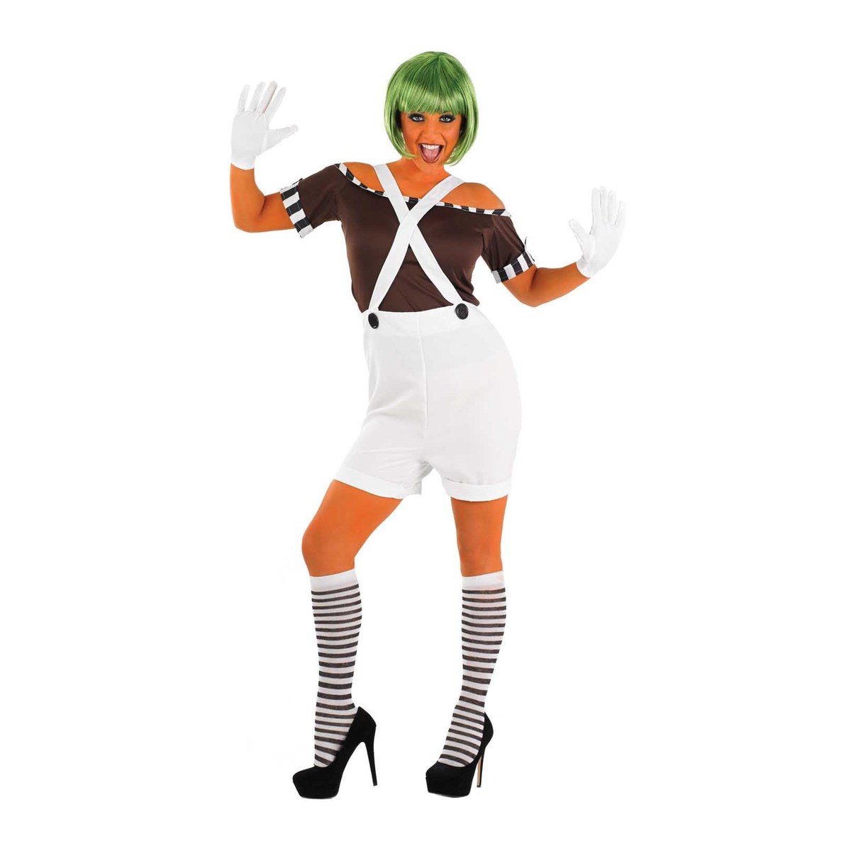 Women's Factory Worker Shorts Costume with Wig