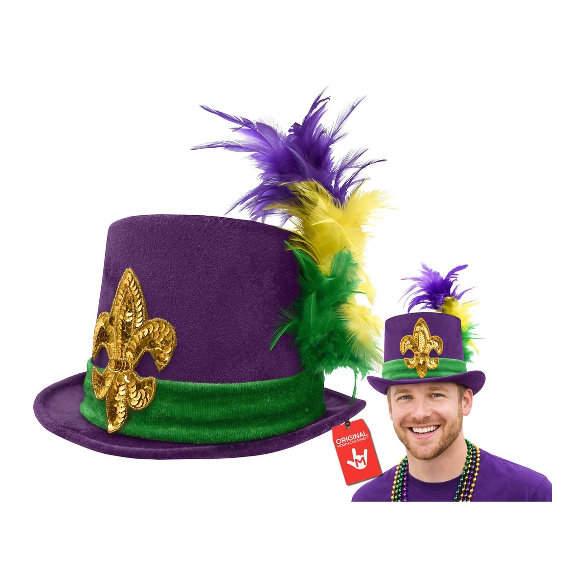 Purple Mardi Gras Top Hat with Gold Emblem | MorphCostumes