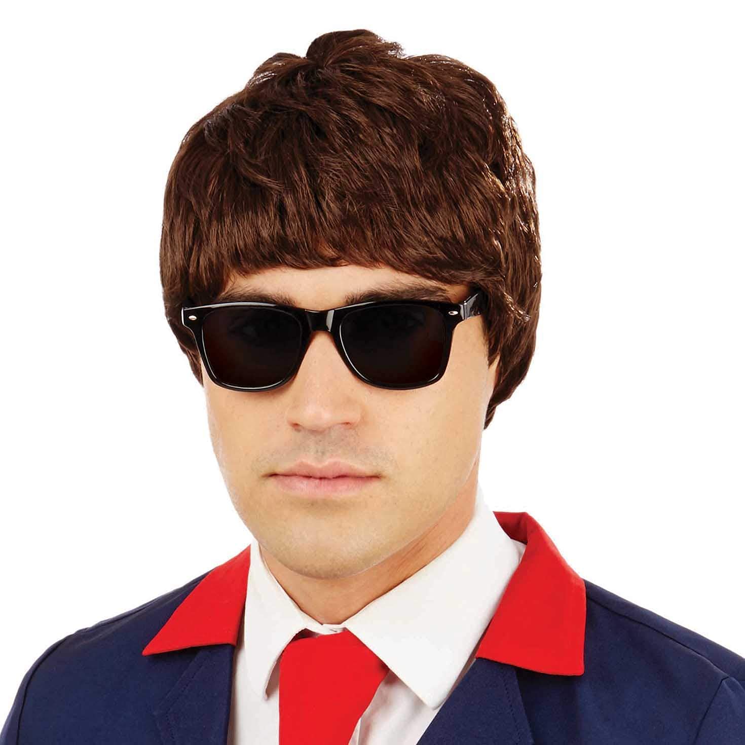 60s Brown Mod Wig & Glasses