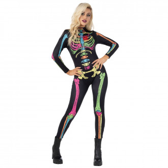 Womens Colour Skeleton Bodysuit Costume