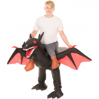 Kids Black Ride On Dragon Inflatable Costume