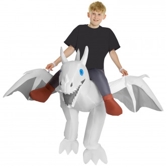 Kids White Ride On Dragon Inflatable Costume